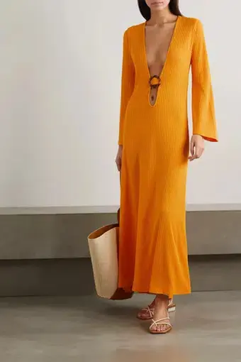 Dodo Bar Or Junna Embellished Cutout Ribbed-knit Maxi Dress In Orange Size XS / AU 6