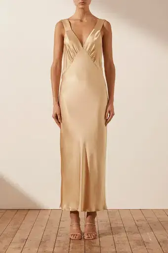 Shona Joy Felicity Plunge Dress Gold Size AU 8