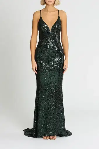 L'amour Sequin Plunge in Emerald Green Size AU 16
