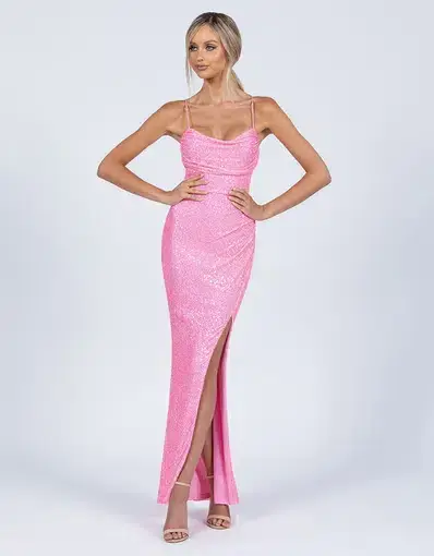 Bariano Dua Cowl Maxi Dress in Pink Size AU 8