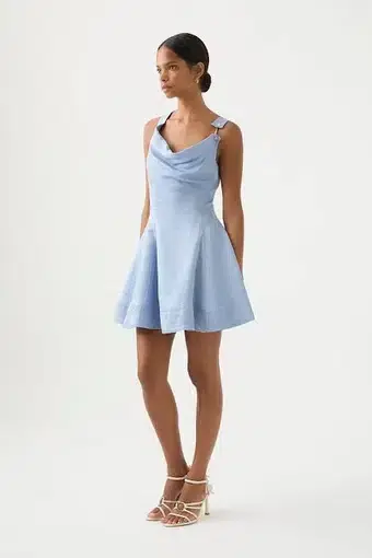 Aje Liberty Asym Mini Dress Blue Size AU 8