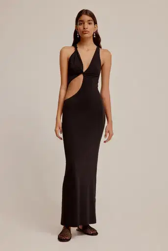 Venroy Twist Cut Out Maxi Dress Black Size 8