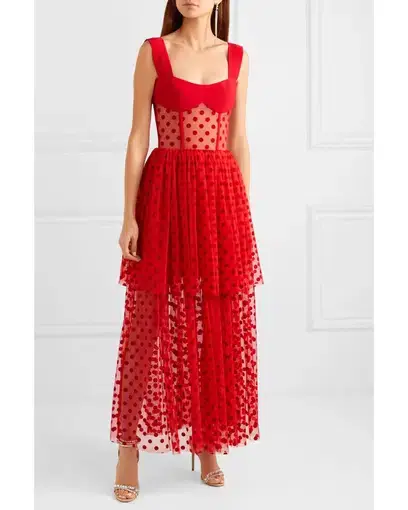 Rasario Tiered Polka Dot Flocked Tulle Dress Red Size 6
