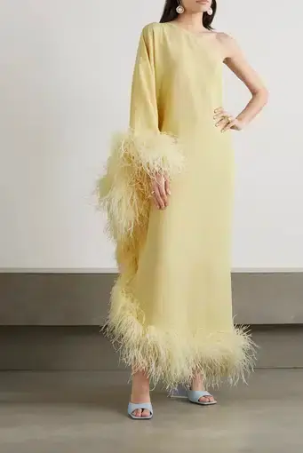 Taller Marmo Ubud One Shoulder Feather Dress Yellow Size 10