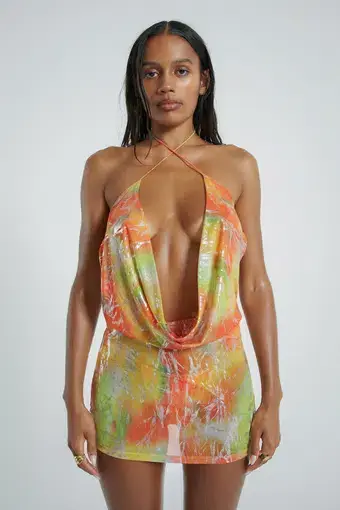 Jaded London Iris Draped Beach Mini Dress Multi Size 6