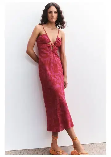 Shona Joy Portea Silk Keyhole Lace Front Midi Dress Floral Size 10