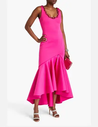 Badgley Mischka Asymmetric Embellished Scuba Gown Fuchsia Pink Size 10