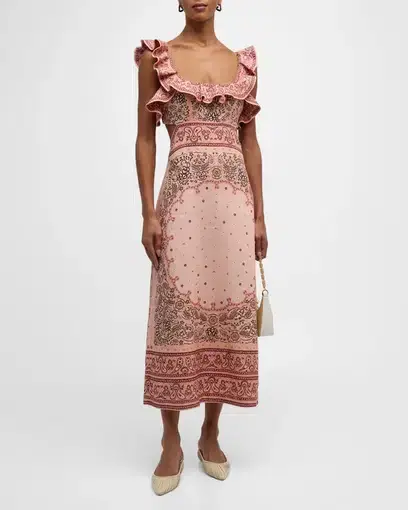 Zimmermann Matchmaker Frilled Midi Dress in Pink Bandana Size 0 / AU 8