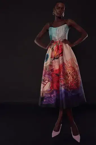  Karen Millen Apotheosis Structured Strappy Woven Prom Dress Multi Size 10 