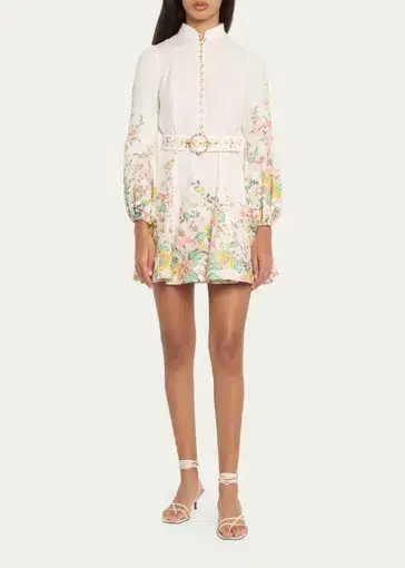 Zimmermann Matchmaker Buttoned Mini Dress in Ivory/Coral Floral Size 1/ AU 10
