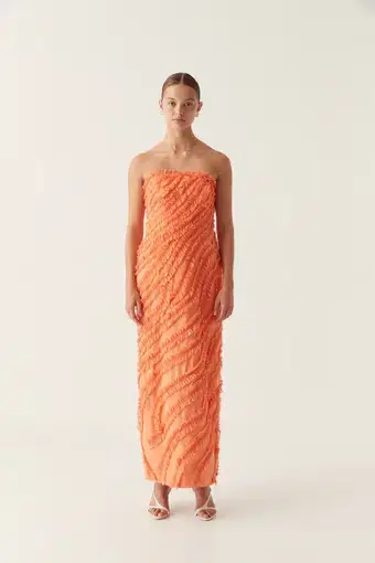 Aje Terrene Frill Maxi Dress Sunset Orange Size 8