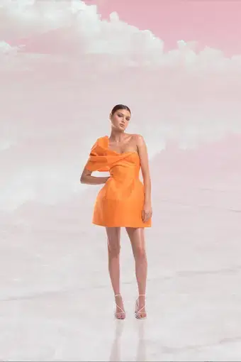 Helen O'Connor Twist Drape One Shoulder Mini Dress Orange Size 6 
