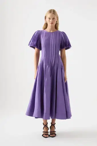 Aje Nova Pleated Midi Dress in Deep Violet Size 6