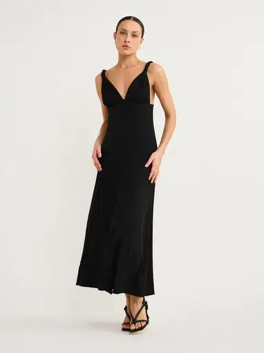 Hansen and Gretal Campari Jersey Midi Dress Black Size M/Au 12