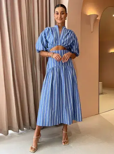 Shona Joy Deconstructed Kimberly Midi Dress Chambray Blue Size 6