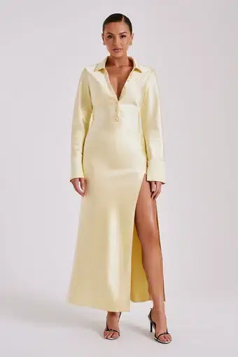 Meshki Whitley Satin Collared Maxi Dress in Butter Size 8