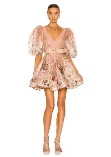 Zimmermann Dancer Puff Sleeve Mini Dress Blush Garden Floral Size 1 / AU 10