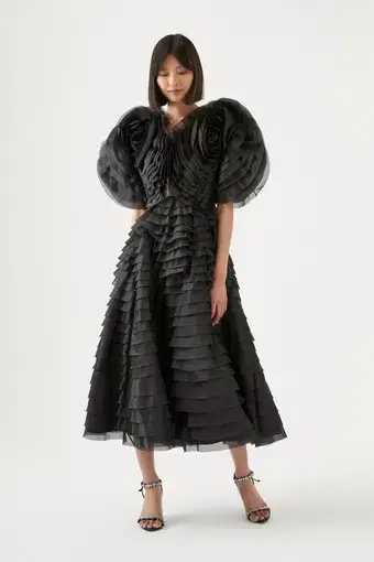 Aje Amour Ruffle Midi Dress Black Size 14