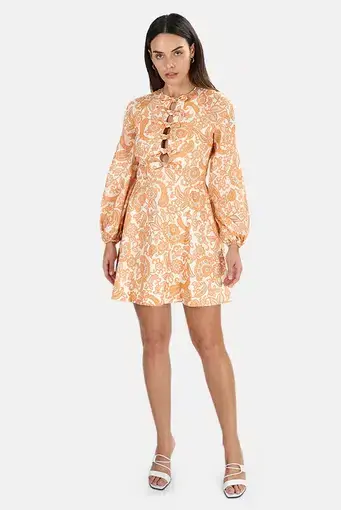 Zimmermann Peggy Scallop Mini Dress in Orange Paisley Print Size 0/ AU 8