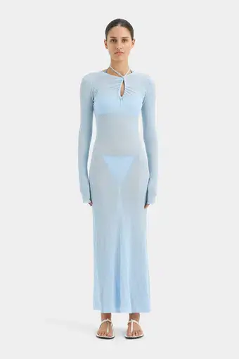 Sir The Label Emmeline Halter Long Sleeve Dress Sky Blue Size 10
