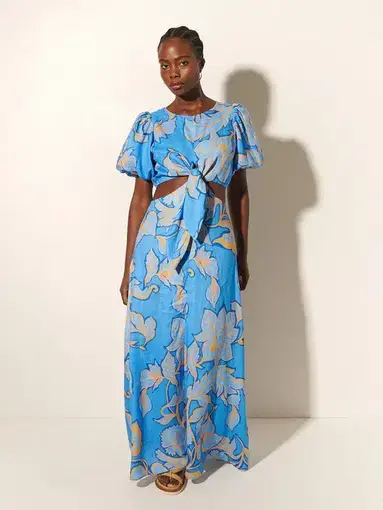 Kivari Taniana Cut Out Maxi Dress Blue Floral Size 12
