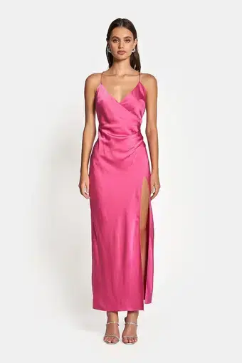Sofia the Label Elle Silk Midi Dress Pink Size 8