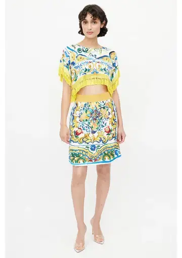 Dolce & Gabbana Crop Top and Mini Skirt Set Majolica Print Size 8