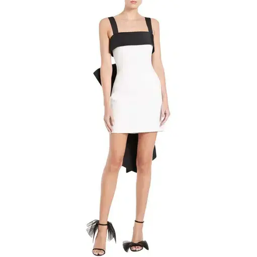Rebecca Valance Hepburn Bow Mini Dress White/Black Size 8