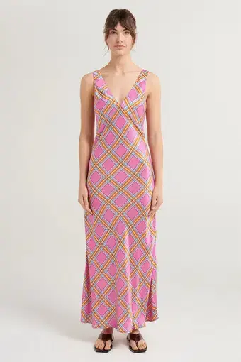 Steele Eadie Maxi Dress Pink Check Size XL / AU 14
