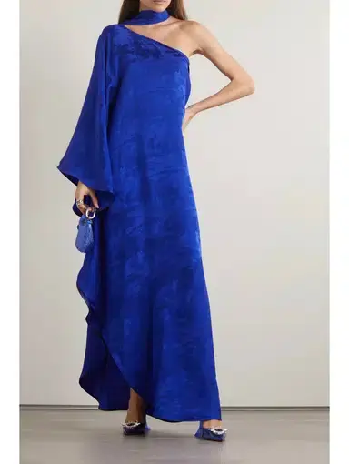 Taller Marmo Ubud Scarf-detailed One-Shoulder Jacquard Dress Blue Size 8