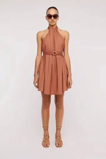 Scanlan Theodore Parachute Strapping Mini Dress in Sienna Brown Size 8