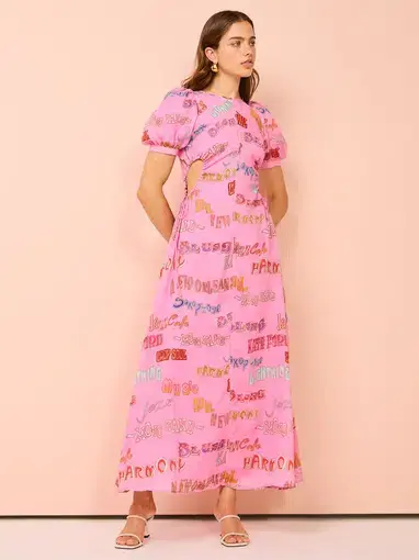 Kate Ford Calvalcade Puff Gown Pink Print Size 8