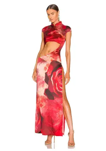 Kim Shui Cut Out Qi Pao Gown Red Rose Size 8