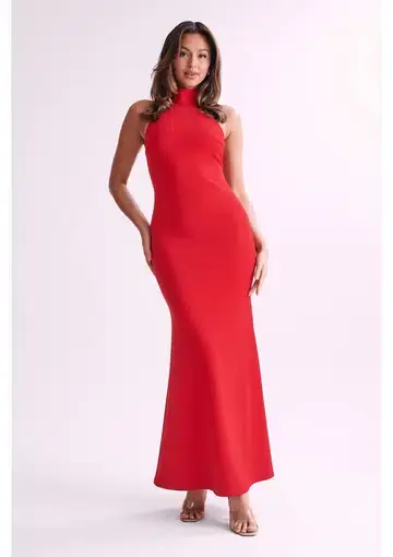 Meshki Genesis High Neck Maxi Dress in Red Size 4