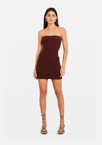 Tuchuzy Ribbed Tube Mini Dress Brown Size XS / AU 6