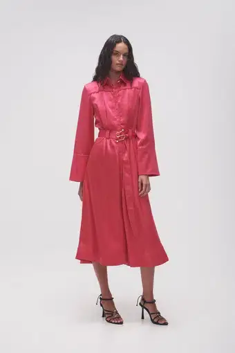 Aje Echo Belted Midi Shirt Dress in Hot Pink Size 8