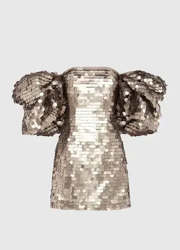Leo Lin Brenda Sequin Puffy Sleeve Mini Dress Gold Size 8