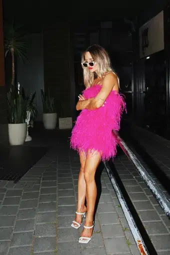 Mode & Affaire Last Dance Strapless Feather Dress Hot Pink Size 8