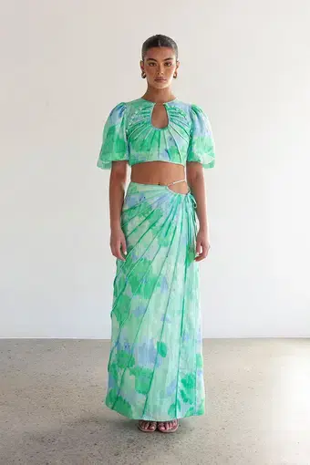Zaco Nalani Top and Skirt Set Blue Gerbera Floral Print Size 8