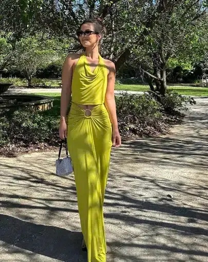 Natalie Rolt Esme Crop and Skirt Set Chartreuse Size 8