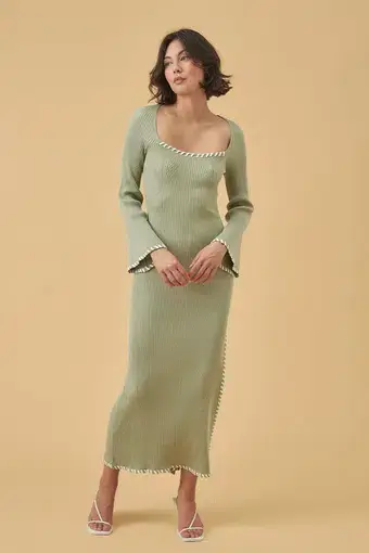 Mon Renn Trace Knit Midi Dress in Sage Size 10