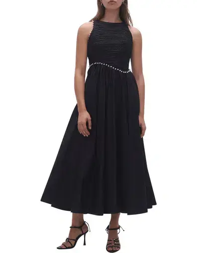 Aje Florence Pearl Trim Midi Dress Black Size 10
