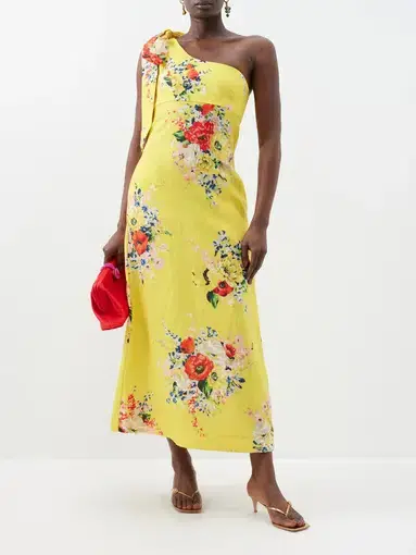 Zimmermann Alight Asymmetric Midi Dress Yellow Floral Size 8