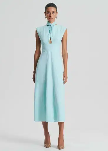Scanlan Theodore Italian Linen Turban Twist Dress Turquoise Size 12 
