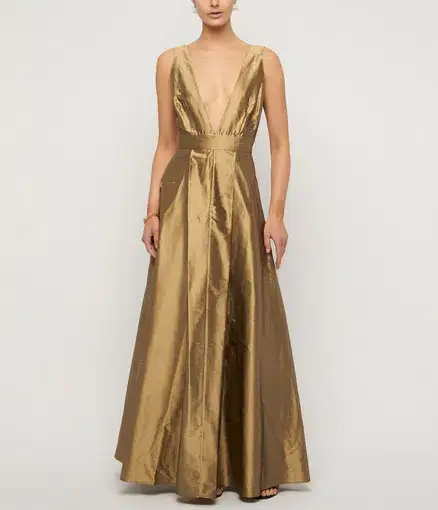 Beare Park Box Pleat Silk Gown in Marigold Gold Size AU 6