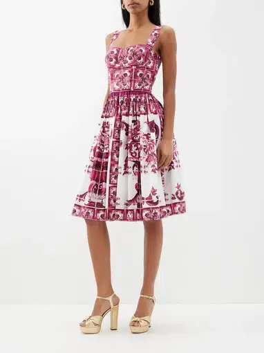 Dolce & Gabbana Majolica Bustier Dress Printed Pink Size AU 8