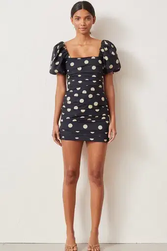 Bec & Bridge Josephine Mini Dress Black Polka Dot Print Size 6