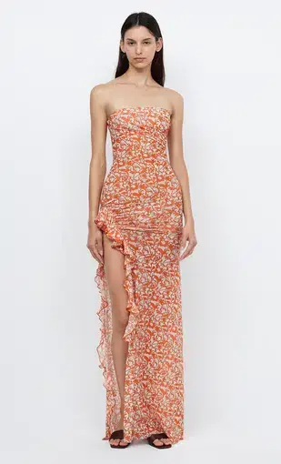 Bec & Bridge Firefly Strapless Dress Orange Floral Size 8