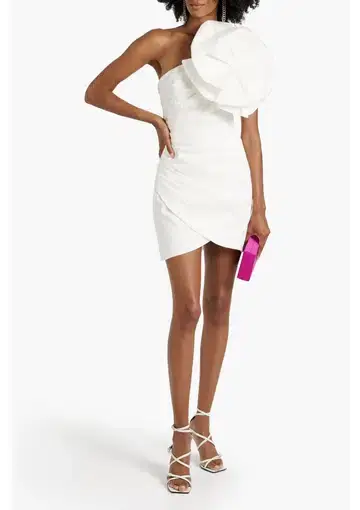 Rachel Gilbert Evana One Shoulder Mini Dress Ivory Size XS / AU 6