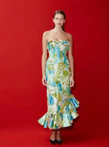 Alemais Janis Strapless Midi Dress Print Size AU 14